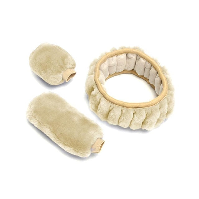 Winter Plush Steering Wheel, Hand Brake & Gear Cover Set – 38cm
