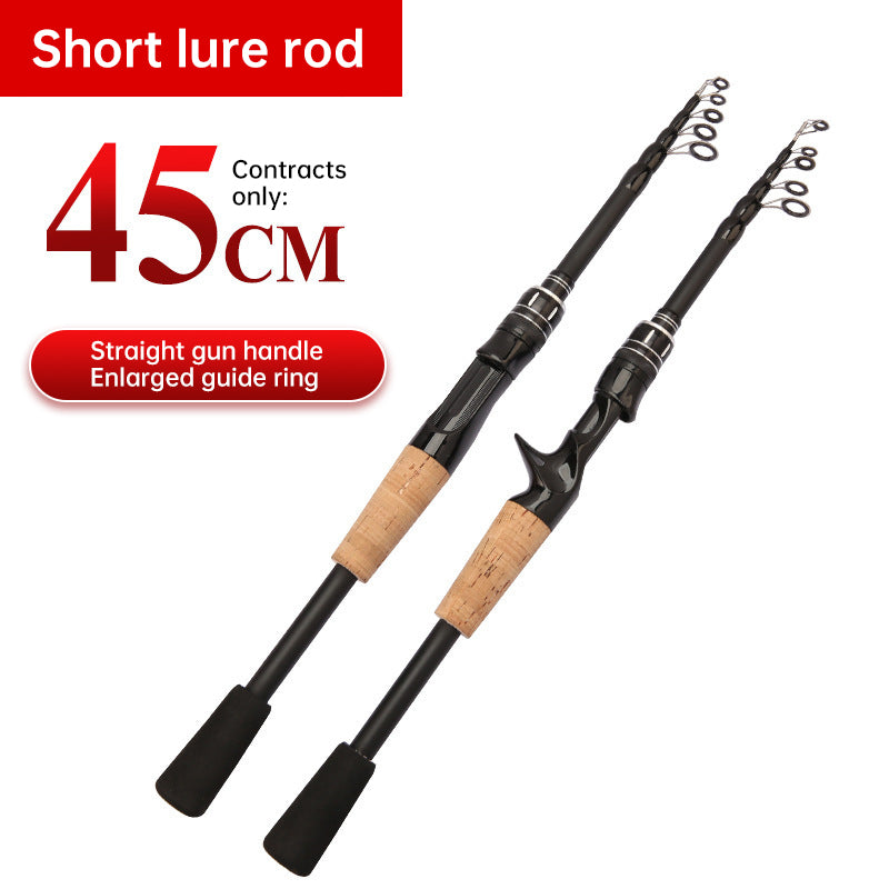 Telescopic Carbon Fibre Baitcasting Rod – 1.5m to 2.4m, Wooden Handle