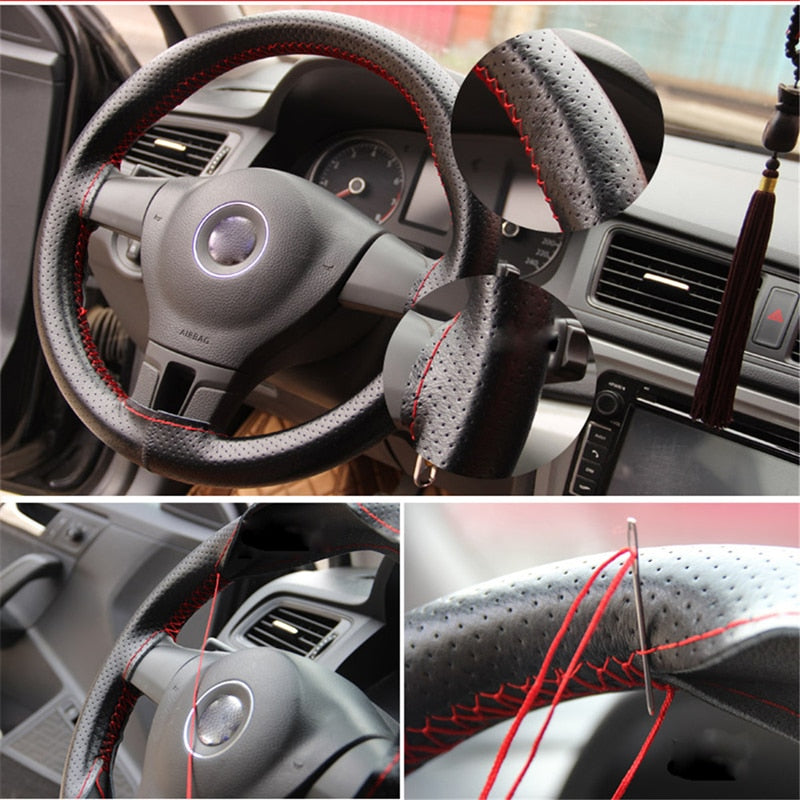 DIY Braid-On Steering Wheel Cover – Faux Leather, 38cm