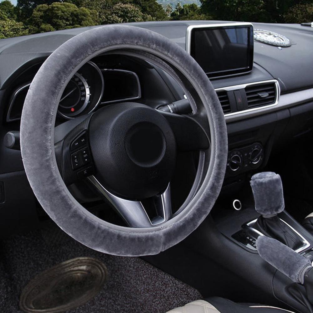 Winter Plush Steering Wheel, Hand Brake & Gear Cover Set – 38cm