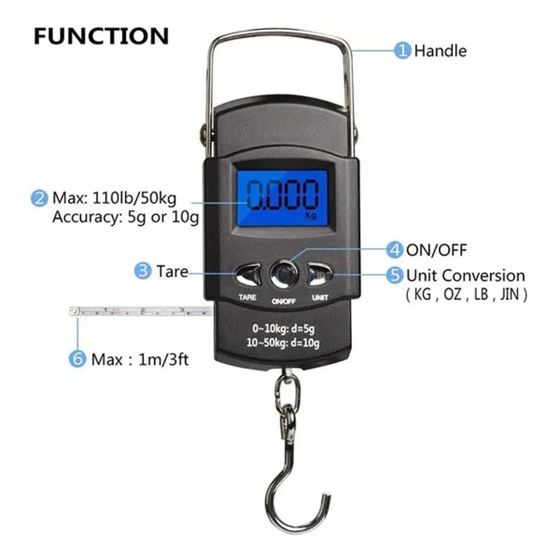 Mini Digital Fishing Scale – 50kg Capacity, 10g Precision