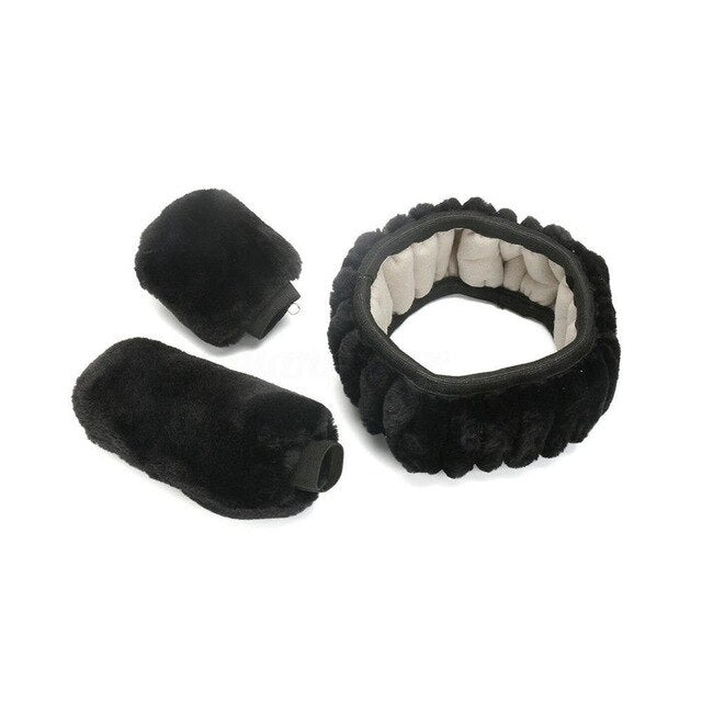Winter Plush Steering Wheel, Hand Brake & Gear Cover Set – 38cm