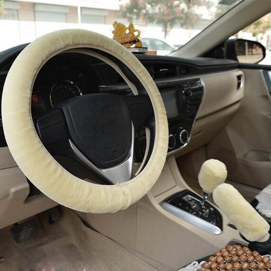 Winter Plush Steering Wheel, Hand Brake & Gear Cover Set – 38cm