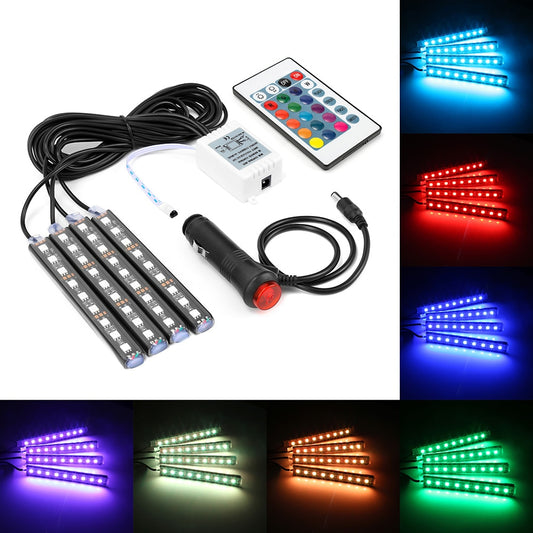 RGB LED Car Interior Strip Lights – 4-Piece Set with Remote